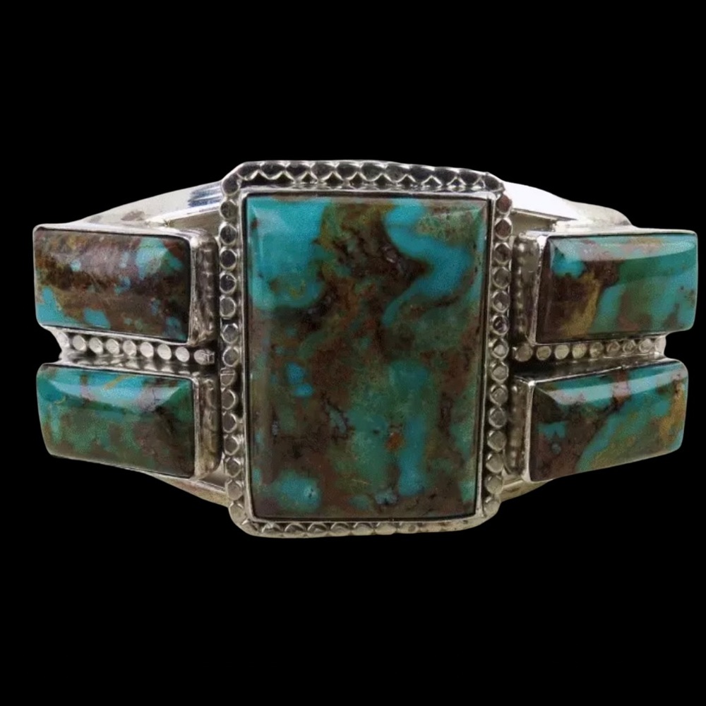 HUGE Exquisite Turquoise & .925 Vintage Cuff Bracelet by Running Bear “RB” WOW